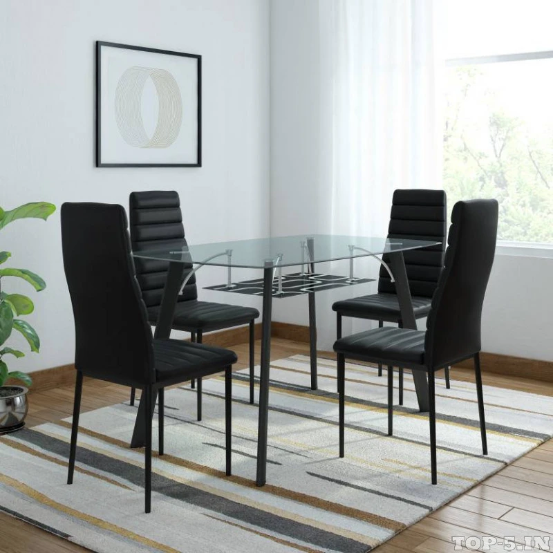 RoyalOak Milan Glass 4 Seater Dining Set