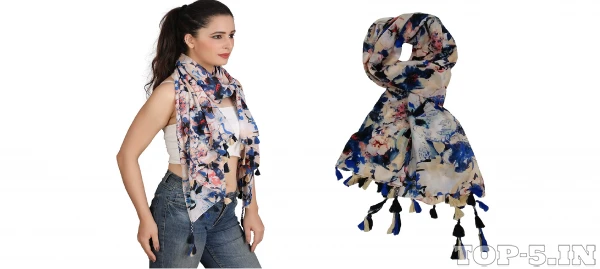 Verismo Scarf Women's Polyester Flower Printed Stole with Fringes